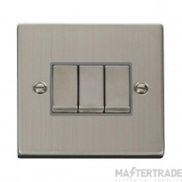 Click Deco VPSS413GY 10AX 3 Gang 2 Way Plate Switch Stainless Steel