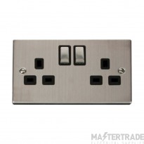 Click Deco VPSS536BK 13A 2 Gang DP Switched Socket Outlet Stainless Steel
