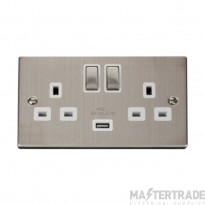 Click Deco VPSS570WH 13A 2 Gang Switched Socket Outlet With Single 2.1A USB Outlet Stainless Steel