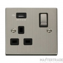 Click Deco VPSS571UBK 13A 1 Gang Switched Socket Outlet With Single 2.1A USB Outlet Stainless Steel