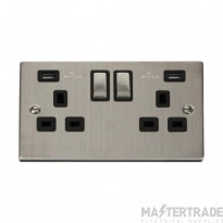 Click Deco VPSS580BK 13A 2 Gang Switched Socket Outlet With Twin USB (Total 4.2A) Outlets Stainless Steel