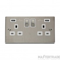 Click Deco VPSS580WH 13A 2 Gang Switched Socket Outlet With Twin USB (Total 4.2A) Outlets Stainless Steel