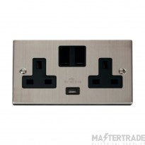 Click Deco VPSS770BK 13A 2 Gang Switched Socket Outlet With Single 2.1A USB Outlet Stainless Steel