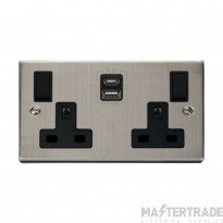 Click Deco VPSS786BK 13A 2 Gang Switched Socket Outlet With Type A & C USB (4.2A) Outlets Stainless Steel