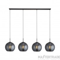 Searchlight 4lt Matt Black Bar Pendant With Braided Cable And Round Smokey Glass Shade