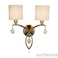 Searchlight Alberto Two Light Wall In Antique Brass And Crystal With Shade