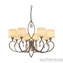 Searchlight Alberto Eight Light Ceiling Pendant In Antique Brass And Crystal With Shades
