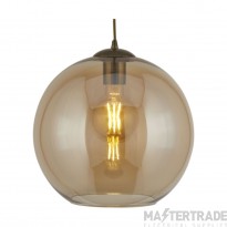 Searchlight Balls One Light Celing Pendant In Antique Brass And Amber Glass Width: 250mm