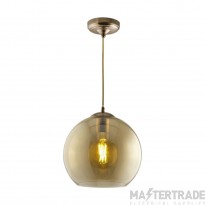 Searchlight Balls One Light Celing Pendant In Antique Brass And Amber Glass Width: 300mm