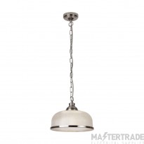 Searchlight Bistro II One Light Ceiling Pendant In Satin Silver With Glass Shade