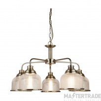 Searchlight Bistro II Five Light MultiArm Ceiling In Antique Brass With Glass Shades
