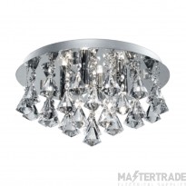 Searchlight Hanna Four Light Flush Ceiling In Chrome With Glass Pyramid Drops