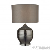 Searchlight Smoked Ridged Detail Glass Table Lamp With Grey Drum Shade