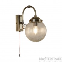 Searchlight Belvue One Light Wall In Antique Brass With Round Ribbed Glass Shade