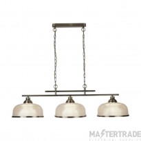 Searchlight Bistro II Three Light Bar Ceiling In Antique Brass With Glass Shades