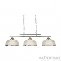 Searchlight Bistro II Three Light Ceiling Bar In Satin Silver With Glass Shades