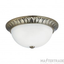 Searchlight 2 Light Flush Ceiling In Antique Brass With Frosted Glass Dia: 380mm