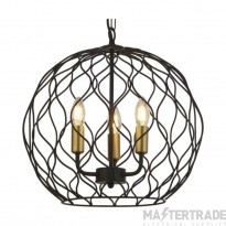 Searchlight Finesse 3Lt Round Pendant With Wavey Bar Detail Black Gold Lampholders
