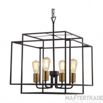 Searchlight Crate 4Lt Black Frame Pendant With Bronze Lampholders