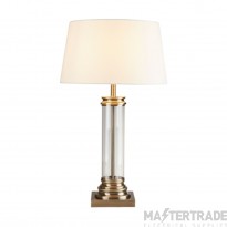 Searchlight 1 Light Table Lamp With Glass Column And Antique Brass Base Cream Shade