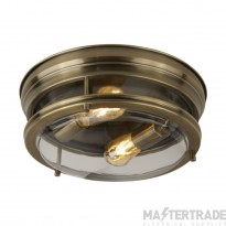 Searchlight Edinburgh Flush Ceiling Light In Antique Brass And Glass