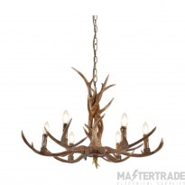Searchlight Stag 6Lt Antler Pendant, Brown