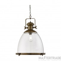Searchlight Industrial Pendant Bell Ceiling Light In Antique Brass With Glass Diffuser