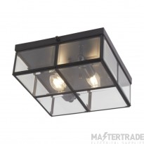 Searchlight Flush Ceiling Light In Black With Bevelled Glass
