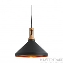 Searchlight Pendants 1 Light Ceiling Pendant In Black Metal/Wood With Gold Inner