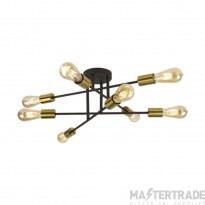 Searchlight Armstrong 8 Light Semi Flush Ceiling In Black And Brass