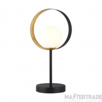 Searchlight 1lt Matt Black And Gold Leaf Table Lamp With Opal Glass