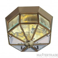 Searchlight Flush Ceiling Light In Antique Brass With Bevelled Glass