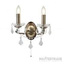 Searchlight Paris Two Light Wall In Antique Brass With Crystal Glass