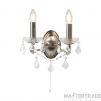 Searchlight Paris Two Light Wall In Satin Silver With Crystal Glass