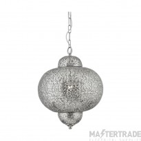 Searchlight Moroccan 1 Light Ceiling Pendant In Shiny Nickel With Patterned Finish