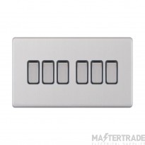 Selectric Plate Switch 6 Gang 2 Way X-Rated c/w Grey Insert 10A Satin Chrome