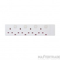Selectric Socket 4 Gang Trailing Square Edge Individually Switched c/w Neon 13A White