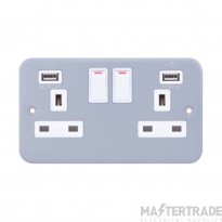 Selectric Socket 2 Gang c/w USB Outlets 2.1A/1A 13A Metalclad