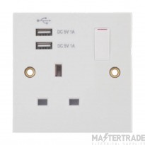 Selectric Socket 1 Gang c/w 2 USB Outlets 1A/1A 13A White