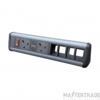 Tass Power Unit Desktop 2xSocket 4xSpaces c/w Master On/Off Neon Switch 2x5A 330x80x66mm Dark Grey/Black