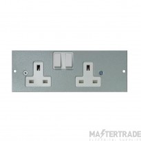 Tass Socket Twin Switched Side Wired LH Plate 13A 185x68mm Light Grey Galvanised Steel
