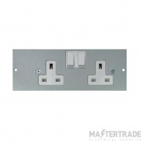 Tass Socket Twin Switched Side Wired RH Plate 13A 185x68mm Light Grey Galvanised Steel