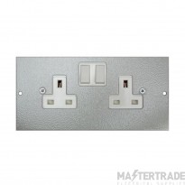 Tass Socket Twin Switched Side Wired 13A 185x89mm Light Grey Galvanised Steel