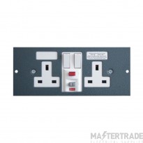 Tass Socket Switched 2 Gang RCD Protected 13A 185x76mm Dark Grey Galvanised Steel