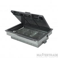 Tass Floor Box Cavity 3 Compartment c/w 20 & 25mm Knockouts 303x221mm 76mm Galvanised Steel/Polycarbonate