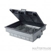 Tass Floor Box Compact Cavity 3 Compartment c/w 20 & 25mm Knockouts 266x212mm 80mm Galvanised Steel/Polycarbonate