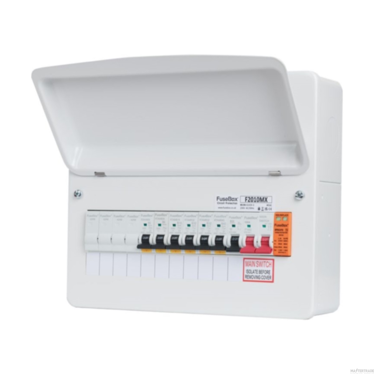 FuseBox 10 Way SPD T2 Main Switch Consumer Unit c/w Tail Clamp 100A
