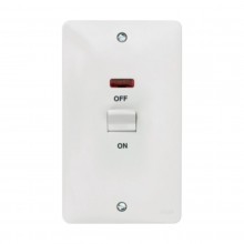 Hager Sollysta Control Switch 2 Gang DP Vertical c/w LED 50A White