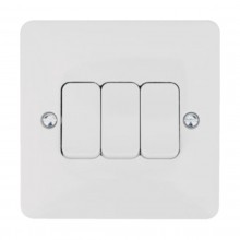 Hager Sollysta Plate Switch 3 Gang 2 Way 10AX White