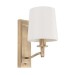 Picture of Endon Ortona 1 Light Wall In Matt Antique Brass With White Faux Silk Shade 